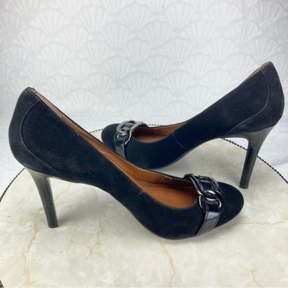 Calvin Klein Heels Womens Size 10 Black Suede Metal Buckle Elegant Career Shoes - Picture 5 of 10